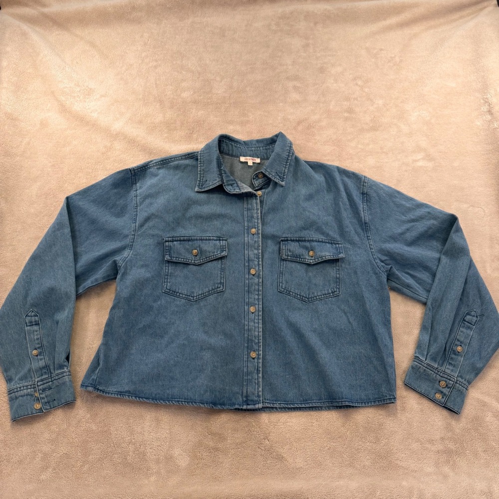NWT Denim Cropped Casual Shirt Jacket Athleisure Boxy Western Utility Blue Sz M - Picture 6 of 9